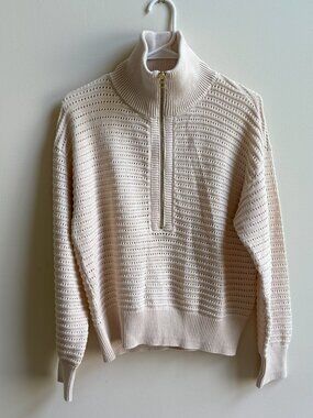 Varley Cream Open-Weave Half-Zip Pullover